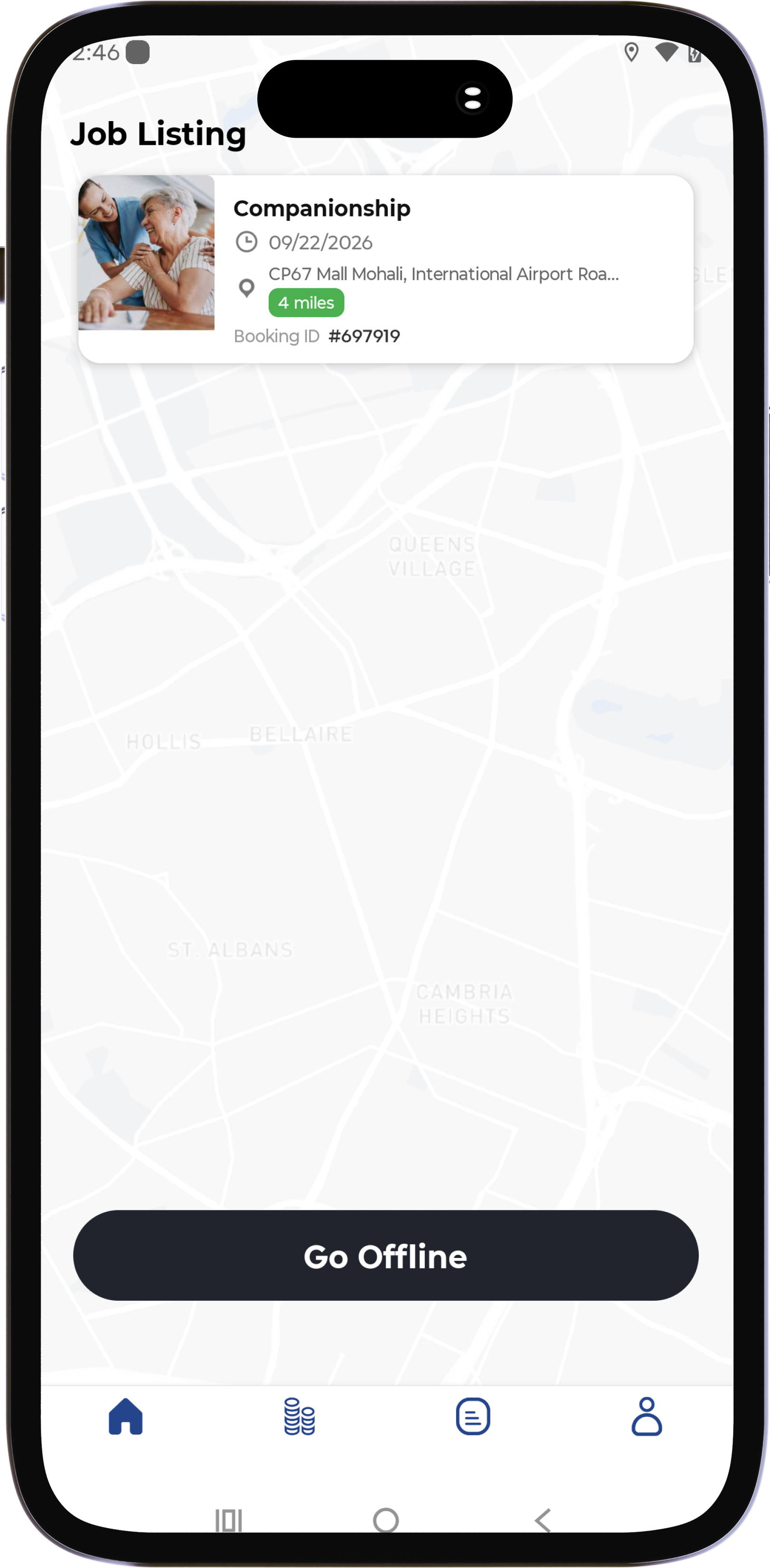 I-Care Connect provider app screen for managing care visits