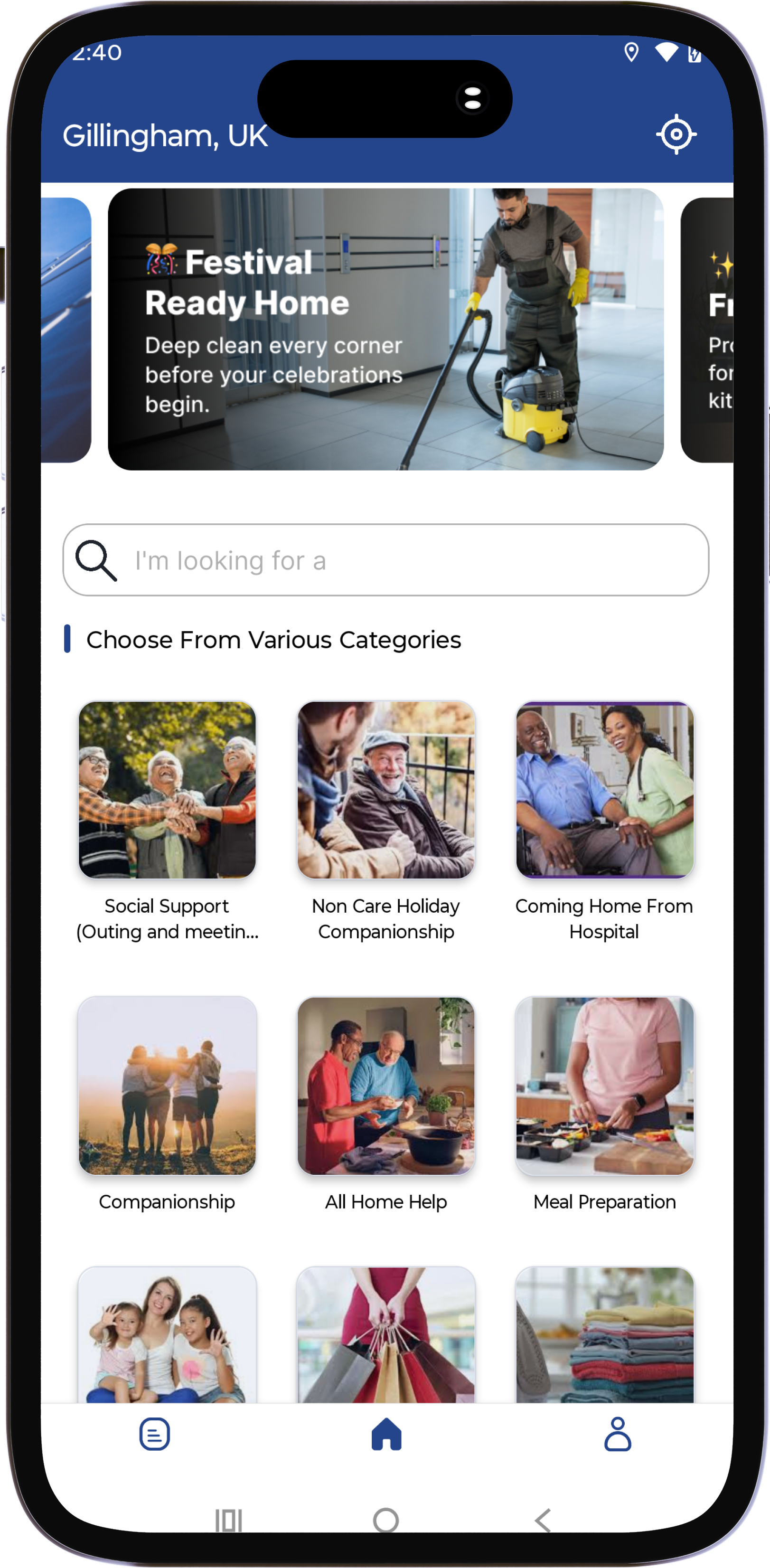 I-Care Connect app screen showing care booking and live provider arrival tracking